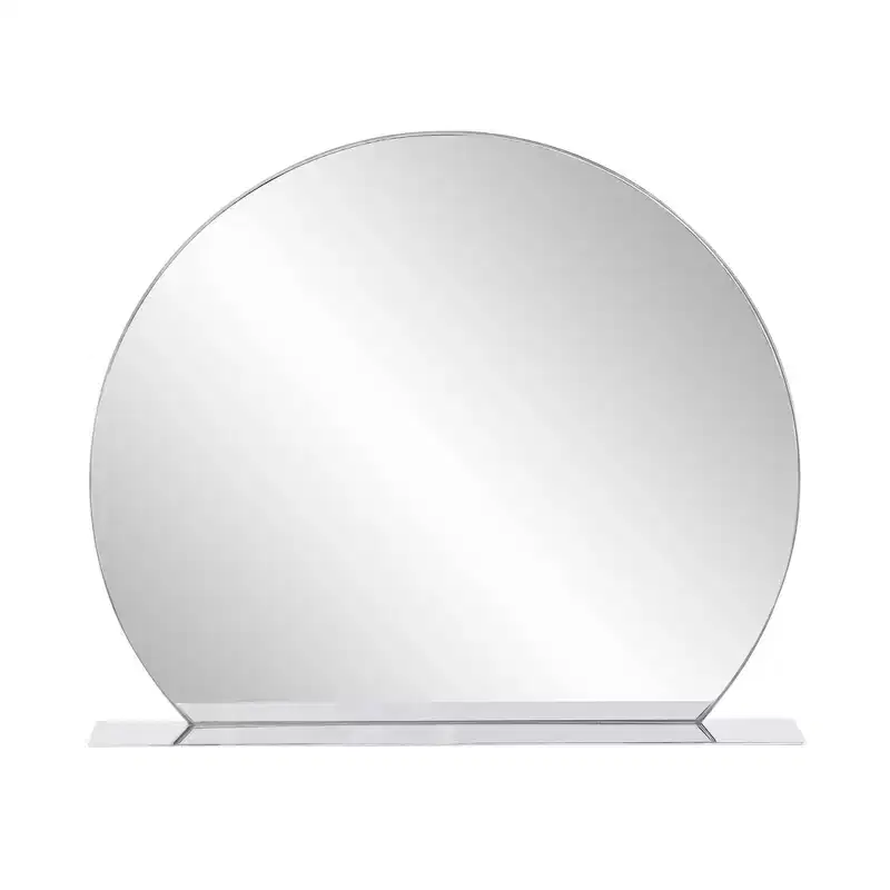 Howard Elliott 30"x25.5" Round Stainless Steel Framed Wall Mirror with Shelf Silver