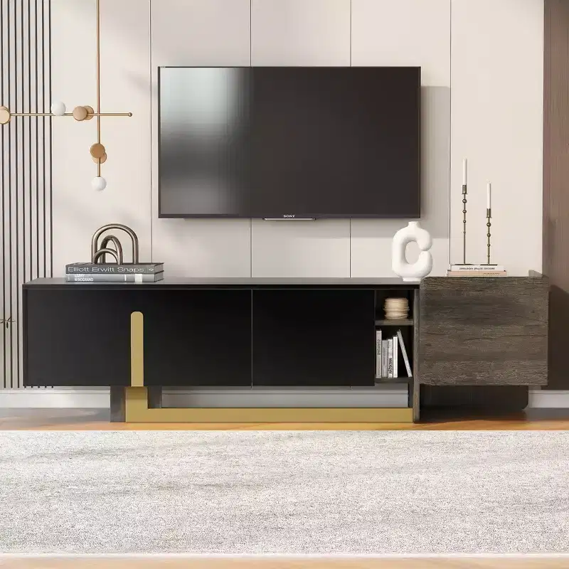 Wood TV Stand with Drawer and Adjustable Shelves for 70