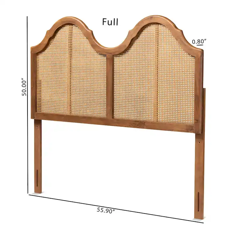 Ash Walnut Wood and Synthetic Rattan Arched Headboard