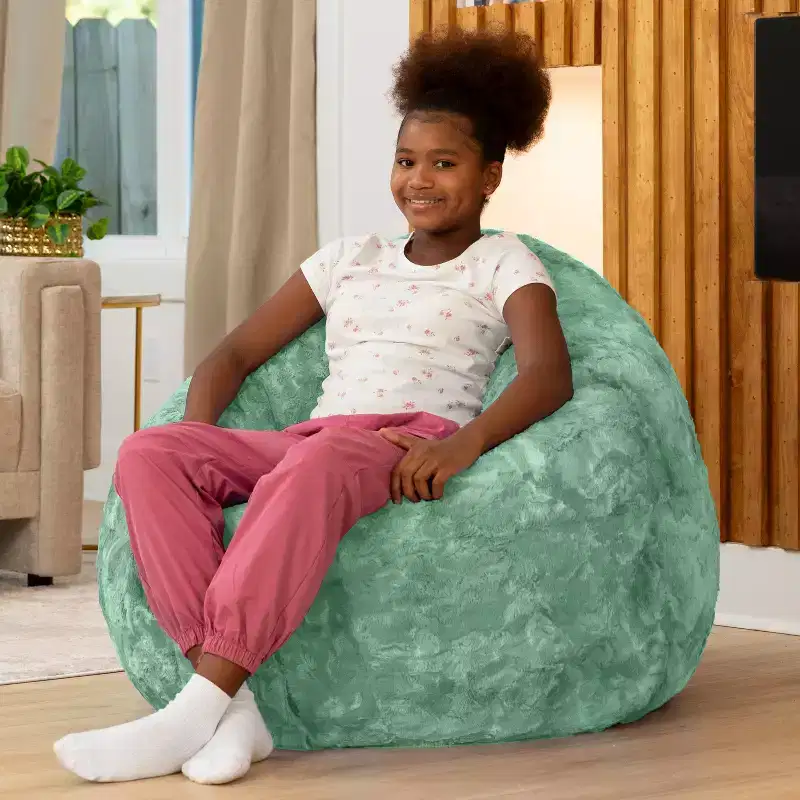 Raven-Symon Home Lil' Cuddler Cocoon Jr Kids Faux Fur Bean Bag Crash Pad & Lounger