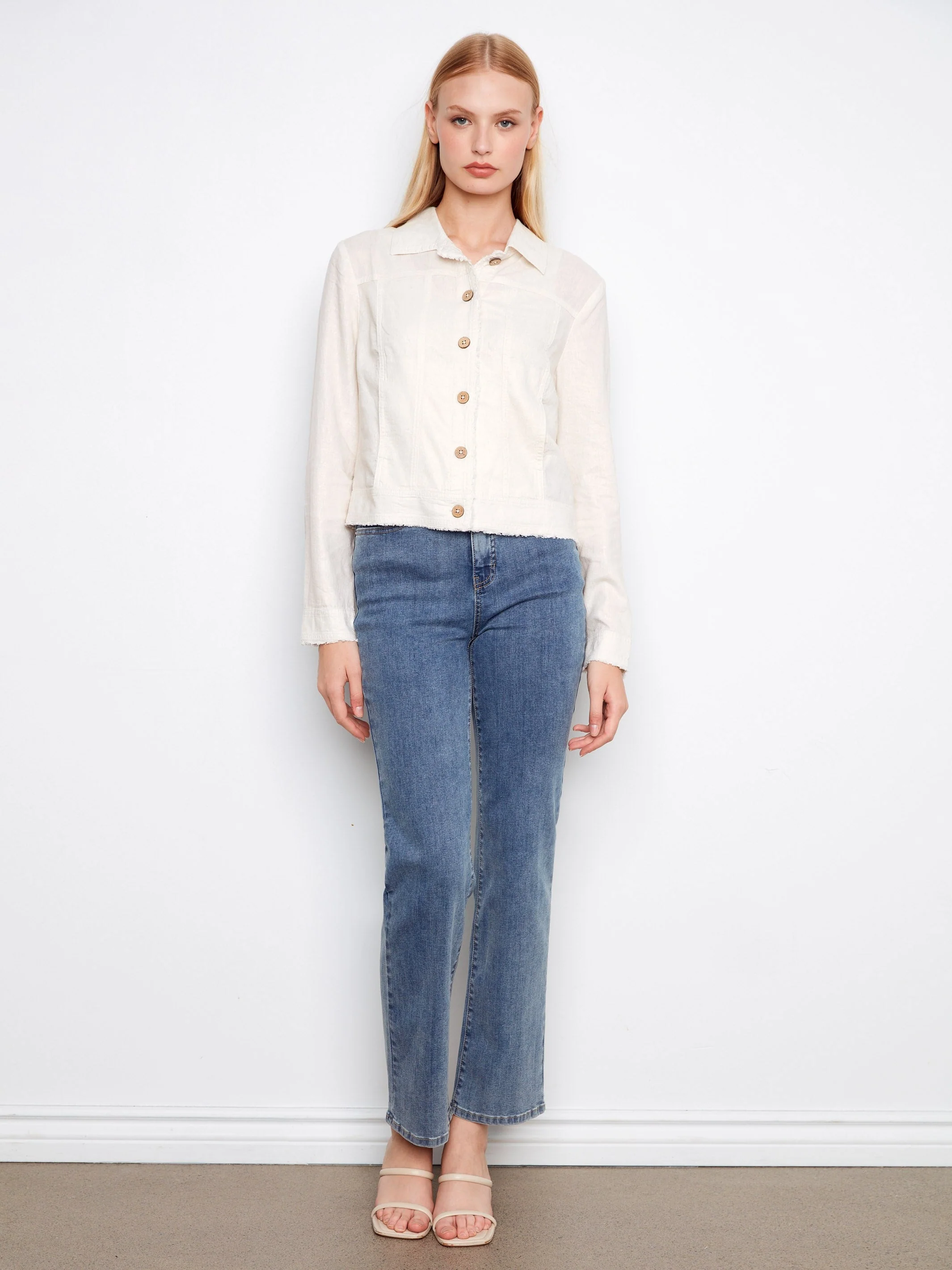Foiled Linen Blend Jacket - Beige