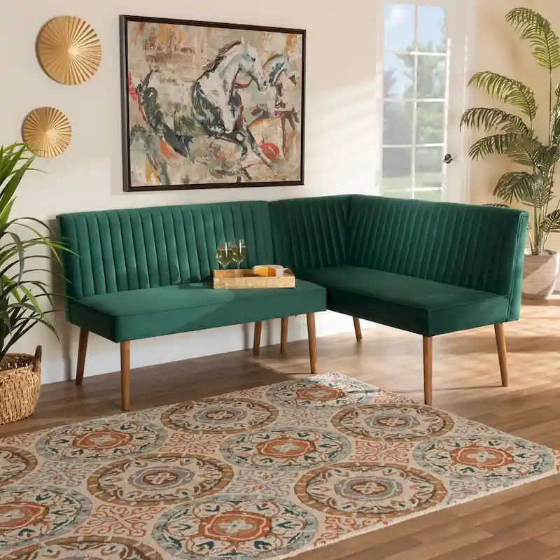 Alvis Mid-Century Velvet Dining Nook Banquette Set(2PC)