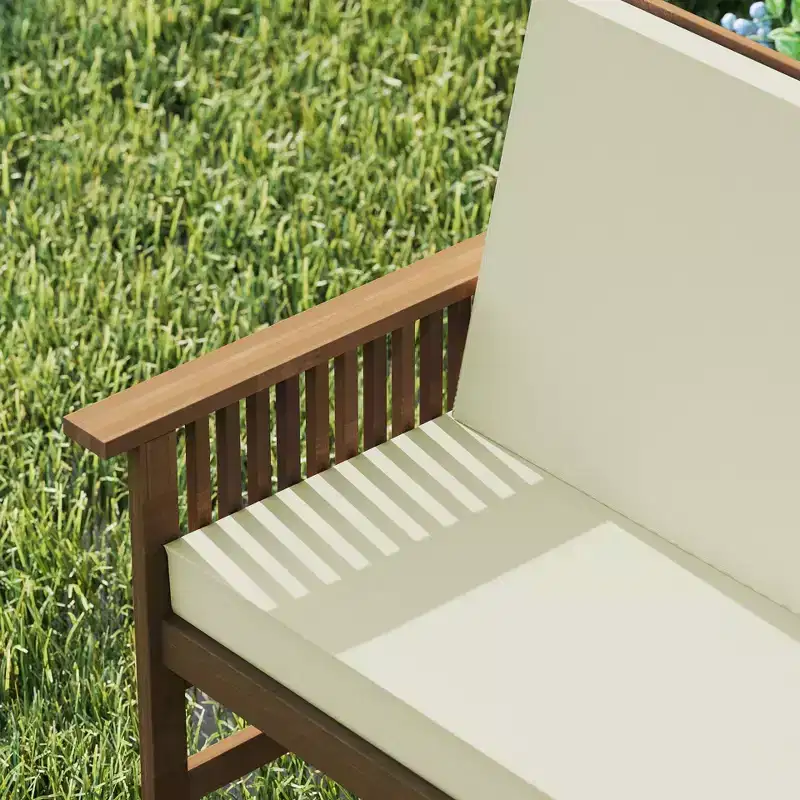 HOMLUX Patio Solid Wood Garden Bench 2-Seat Chair with Seat Cushion & Inclined Backrest