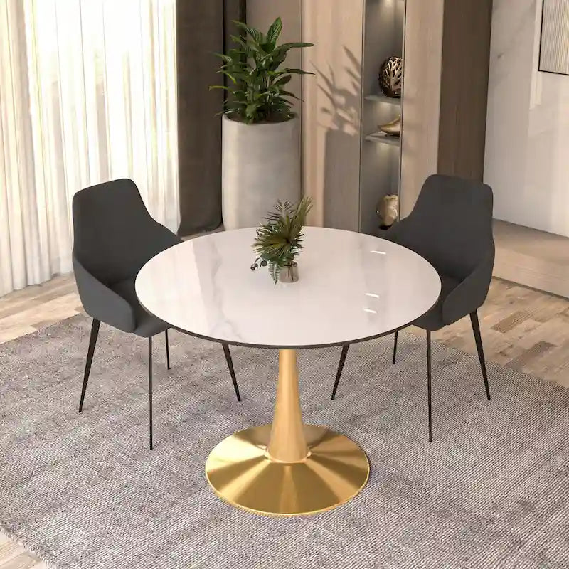 Round Dining Table 40 Sintered Stone Tabletop in Gold Steel