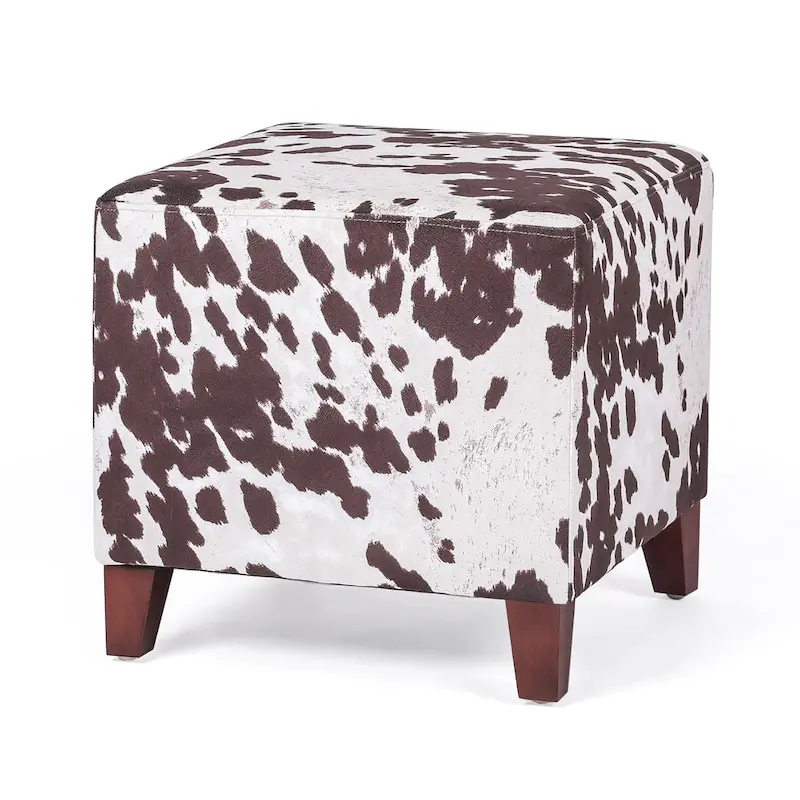 Adeco Cow Fabric Ottoman Bench Stool
