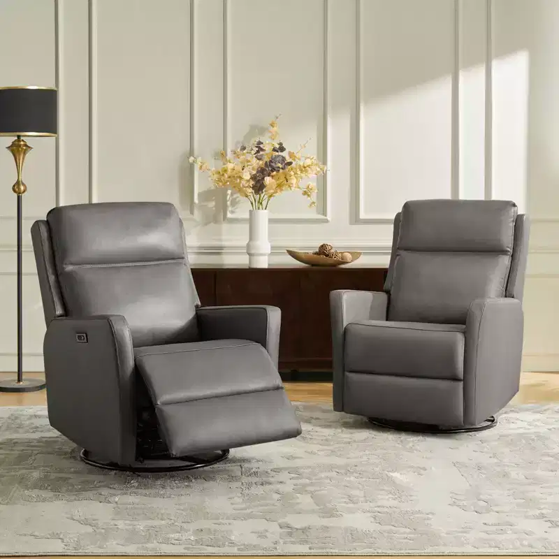 Mario Genuine Leather Transitional Power Recliner with USB Ports Set of 2| ART OF LIVING DESIGNS-GREY