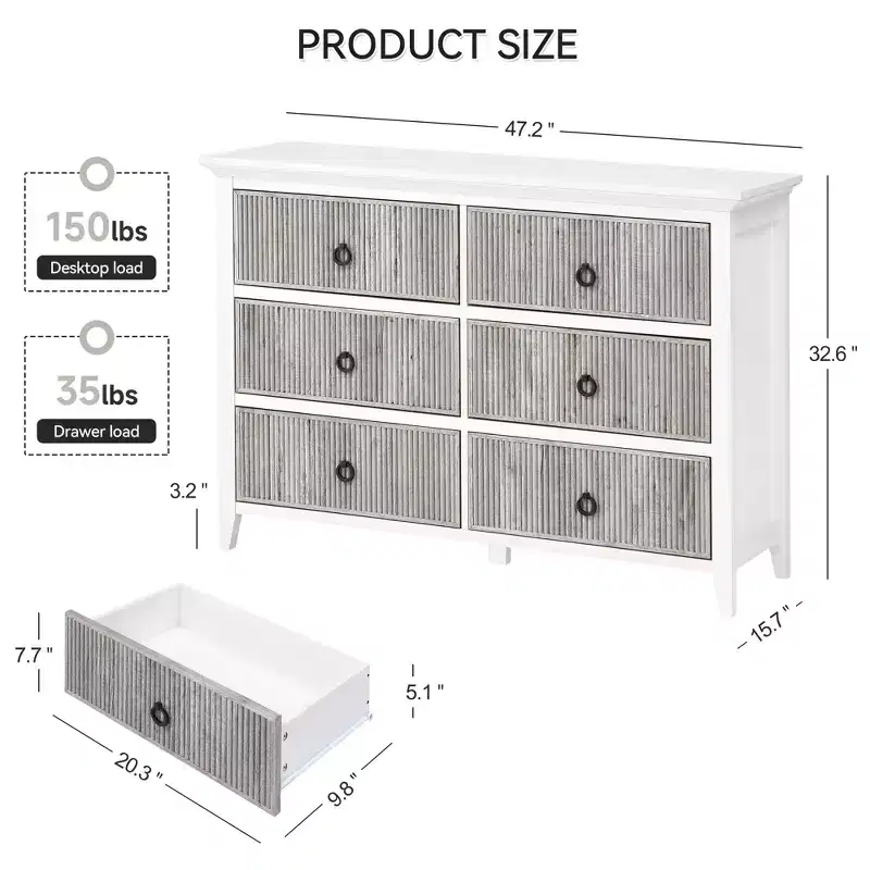 6-Drawer Dresser with Wave Fluted Design