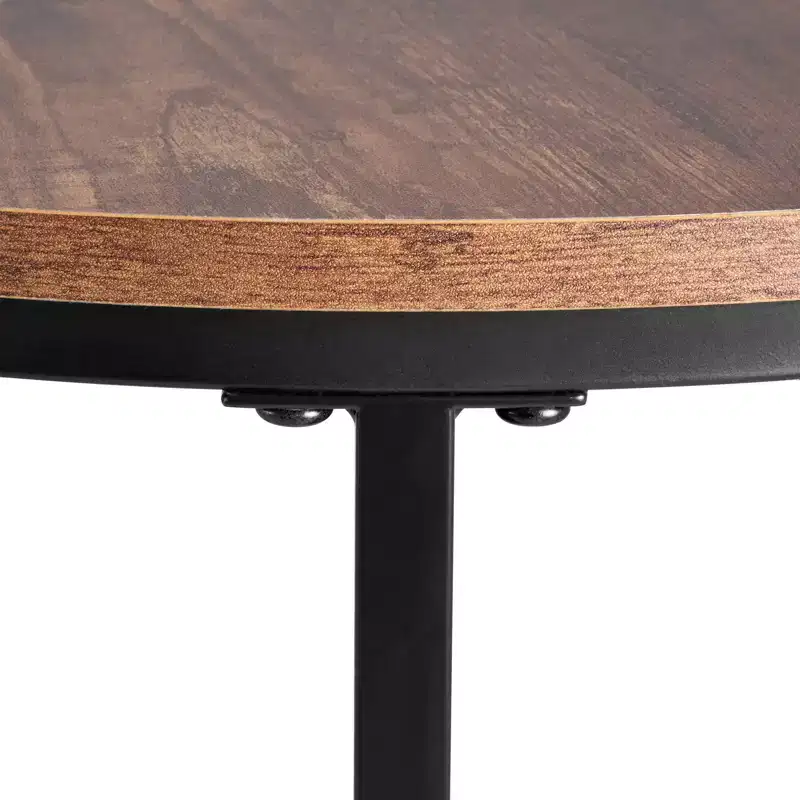 2 Piece Vintage Brown Black Nesting Coffee Table Set, 23.6 Round Metal Frame End Side Tables for Small Living Space