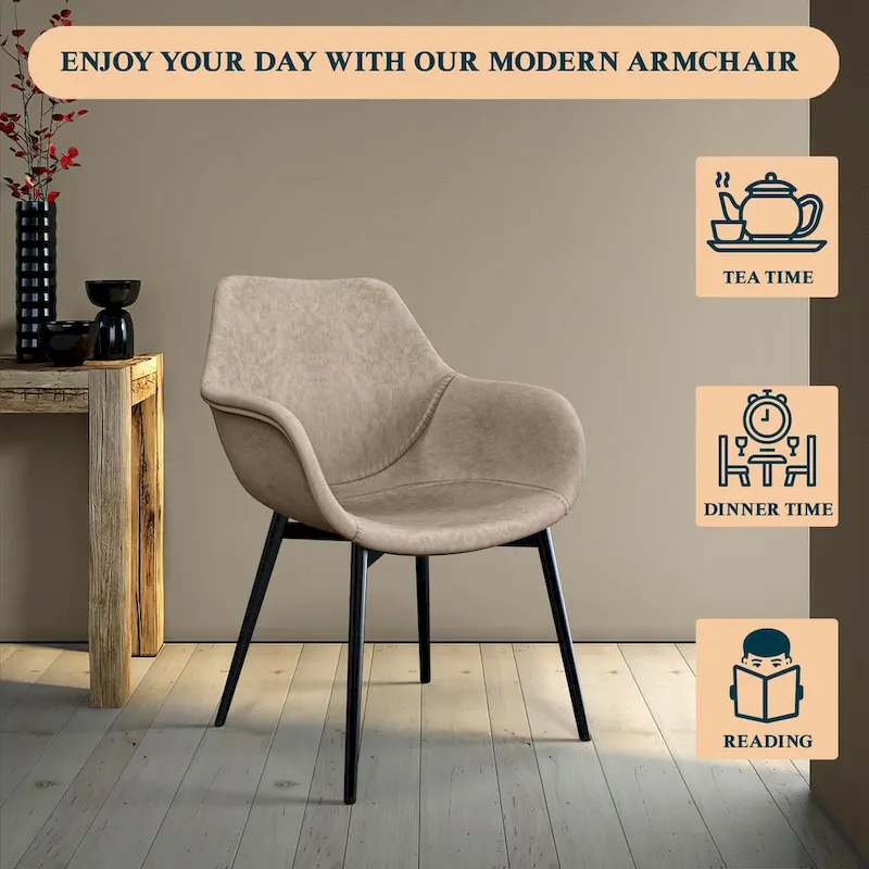 Markley Leather Dining Chair with Iron Legs Set of 4 Modern Accent Armchair