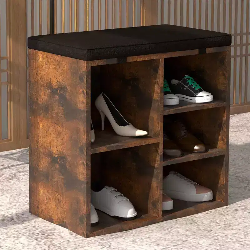 Shoe Storage Bench with Cushion, 20 Cubby Seat Shoe Cabinet, Cubby Seat Shoe Cabinet with 3-Tier Adjustable Shelf for Living Room Hallway