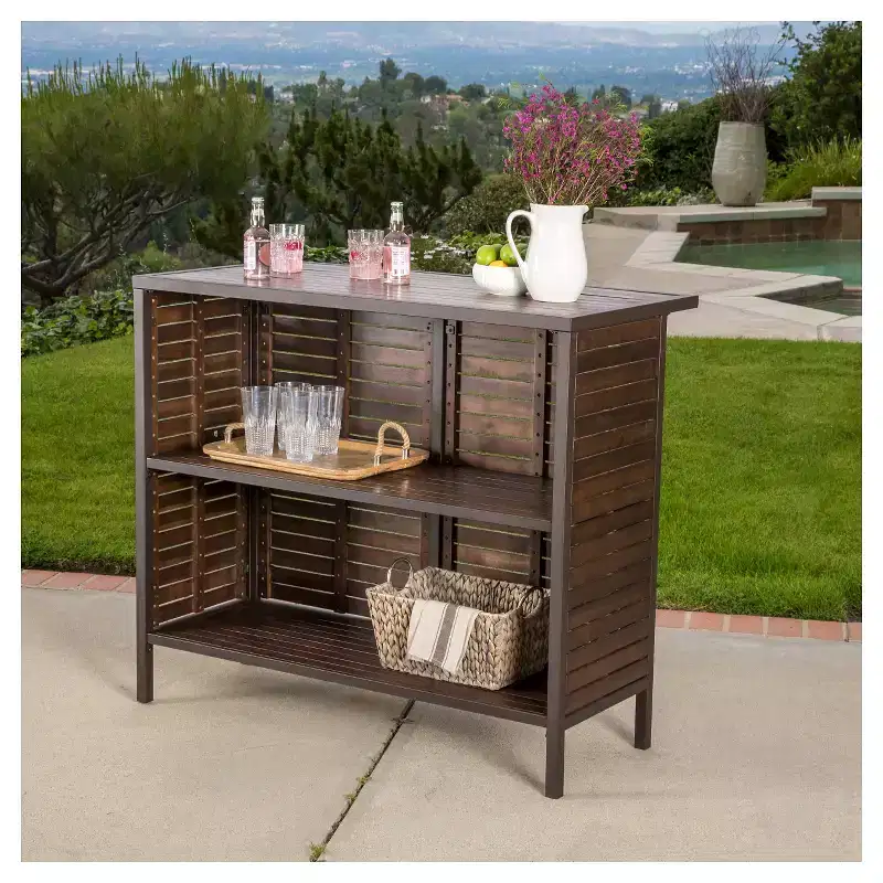 Milos 3pc Acacia Bar Set - Dark Brown - Christopher Knight Home: Weather-Resistant, Galvanized Steel Hardware