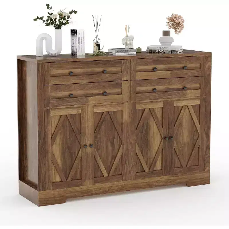 Storage cabinet with 4 drawers and 4 doors, suitable for dining rooms and living rooms