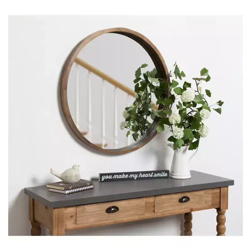 Round Decorative Wood Frame Wall Mirror, 30