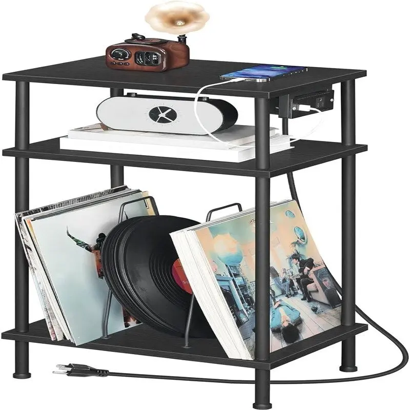 3-Tier Record Player Stand with Storage Shelves