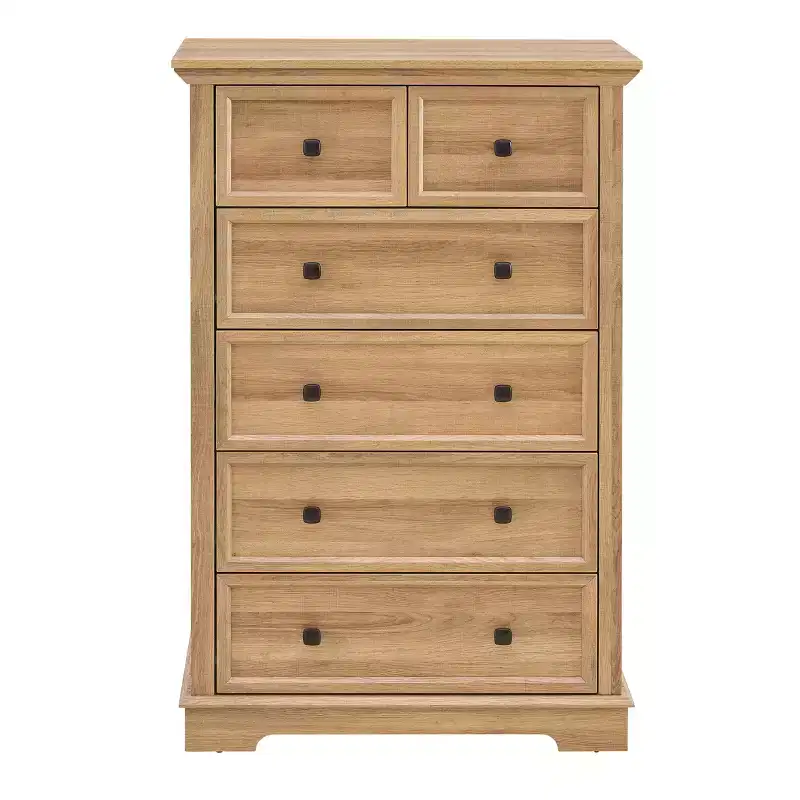 6-Drawer Dresser with Modern Metal Handles and Solid Wood Top for Bedroom Storage Organization