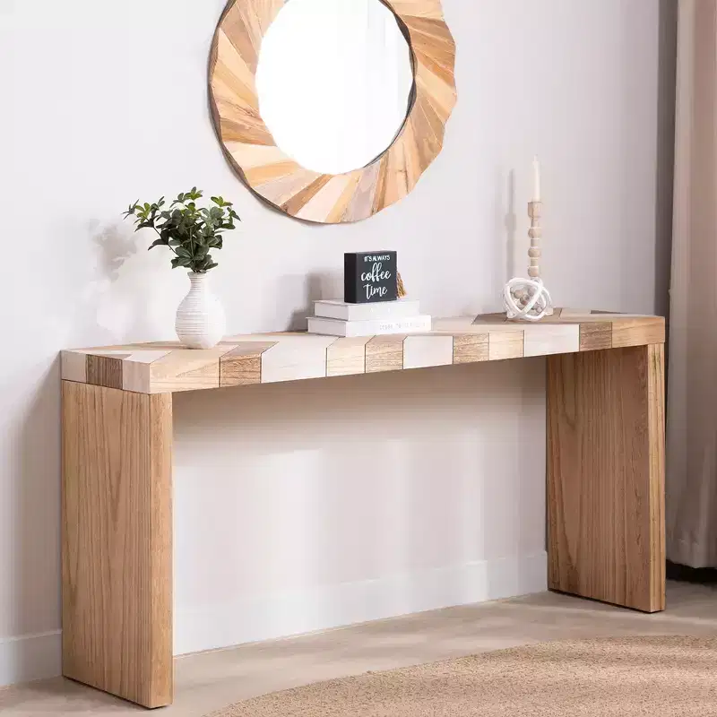 GDFStudio Camden 62 Inch Chevron Pattern Console Table with Geometric Wood Top