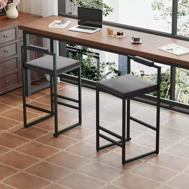 Velvet Upholstered Bar Stools Counter Height With Footrest Backrest Modern Dining Chairs Black Gray