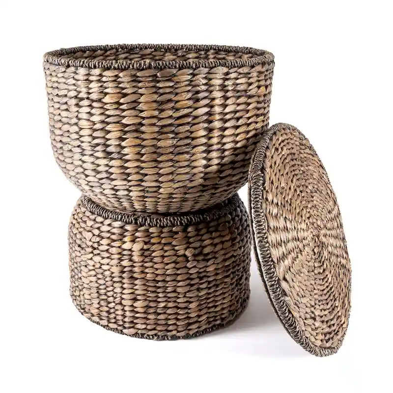 18 Hourglass Handwoven Hyacinth Storage Accent Table with Lid