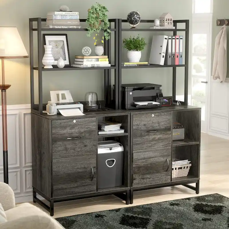 Hutch Sideboard Buffet Storage File Cabinet with USB Ports