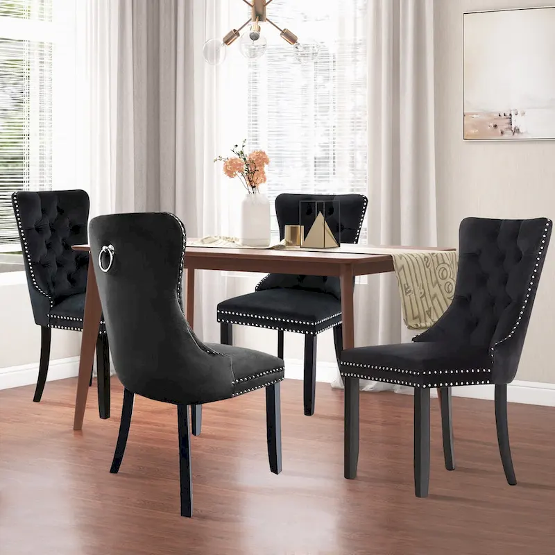 Dining Chairs Set of 6, Luxury Upholstered Velvet Kitchen Chairs Side Chair with Padded Seat Back and Solid Wood Legs - N/A