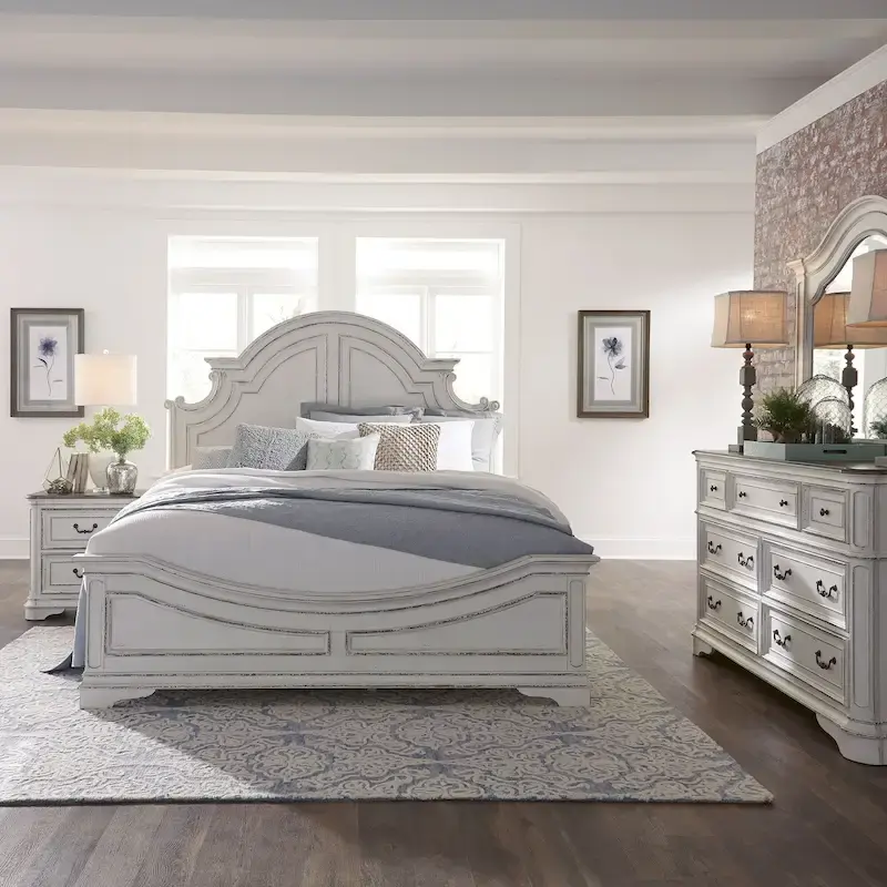 Panel Bed, Dresser and Mirror, and Nightstand