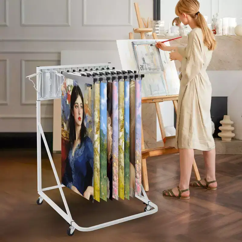 Mobile Blueprint Storage Rack with 12 Pivot Brackets, Adjustable Height & Length