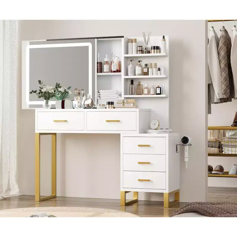 Dressing Table for Bedroom, Vanity Table with Mirror, Spacious Storage & Sturdy Build, Easy Assembly Makeup Desk