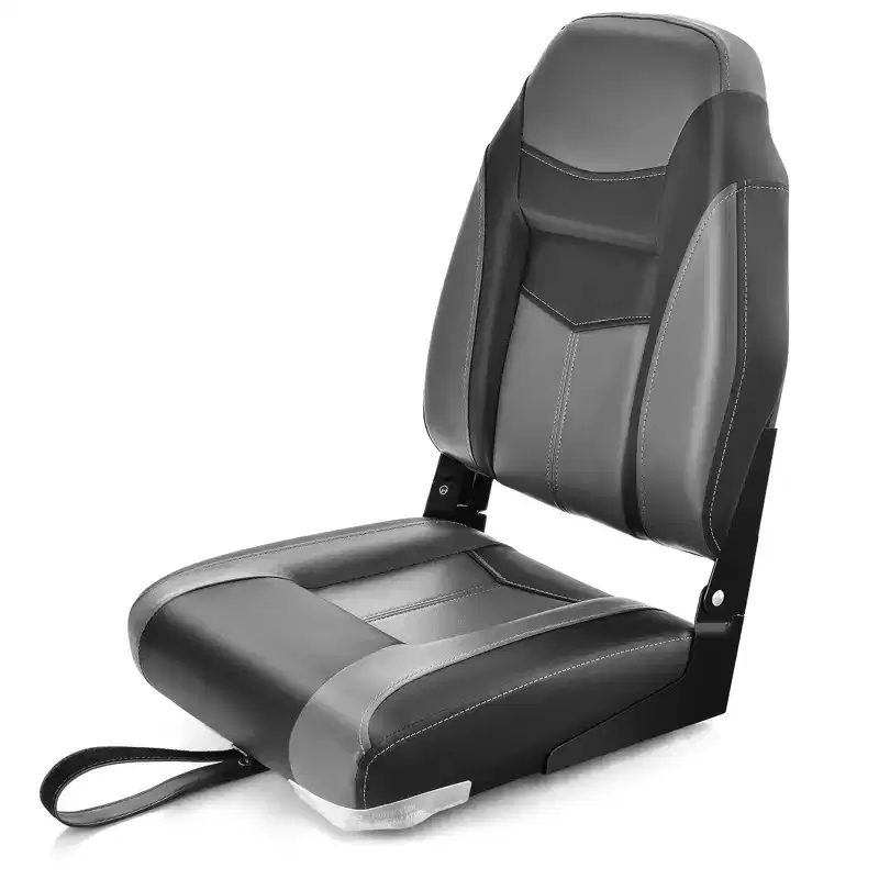 Gymax 1/2PC High Back Boat Seat Folding Fishing Seat w/ Soft Padded Cushion Fold-down Captain Boat Seat w/ Flexible Hinges Black/Blue