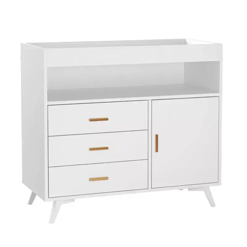 Wooden Nursery Dresser with Changing Table, 3 Drawers & Shelves, Baby Diaper Changing Station & Storage Organizer