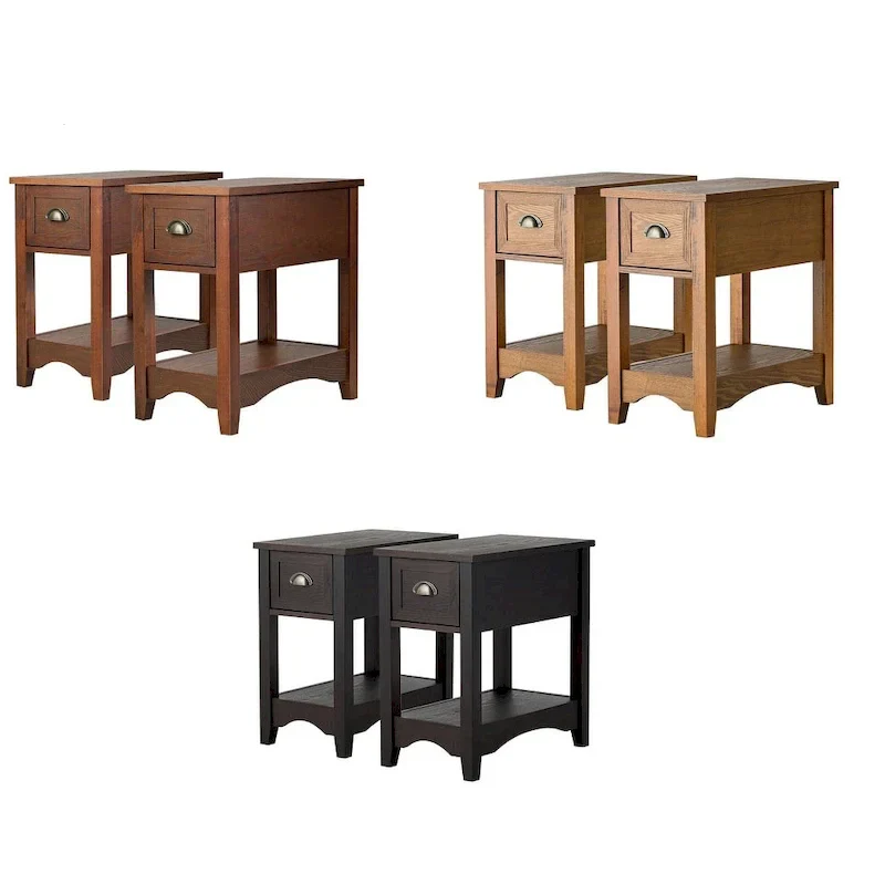 Gymax Set of 2 Contemporary Side End Table Compact Table w/ Drawer - 13  X 22  X 23  (L X W X H)