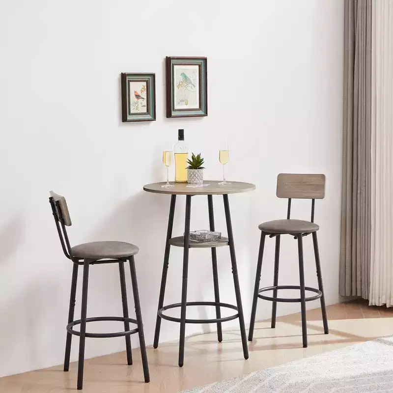 3-Piece Bar Stool Set for 2, Counter Bar Height Dining Set with 2 Padded Stool, Breakfast Table Set Bistro Dining Set, Rustic&Industrial - ModernLuxe
