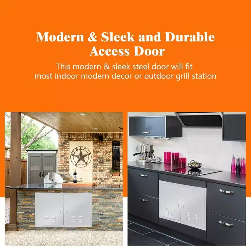 Outdoor Kitchen Door, 42W x21H Stainless Steel Flush Mount  Waterproof Corrosion-Resistant BBQ Access Door with Vents for BBQ Island/Cabinet