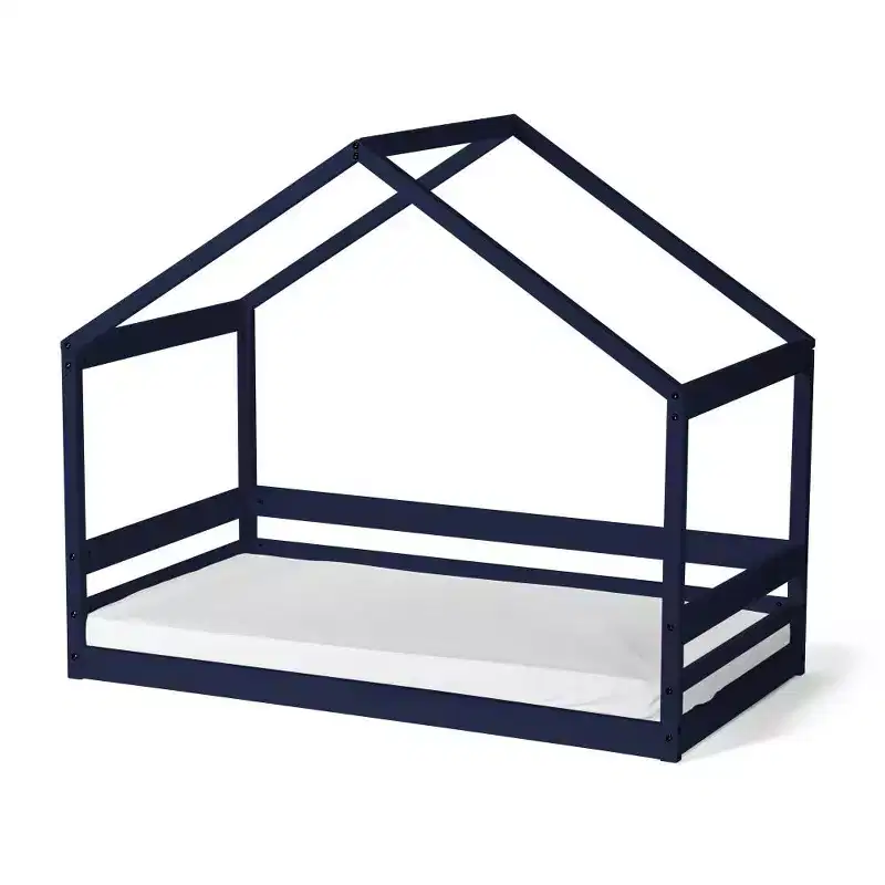 Trellis House Toddler Bed, Safe Low-Profile Kids Bed Frame with House-Shaped Headboard