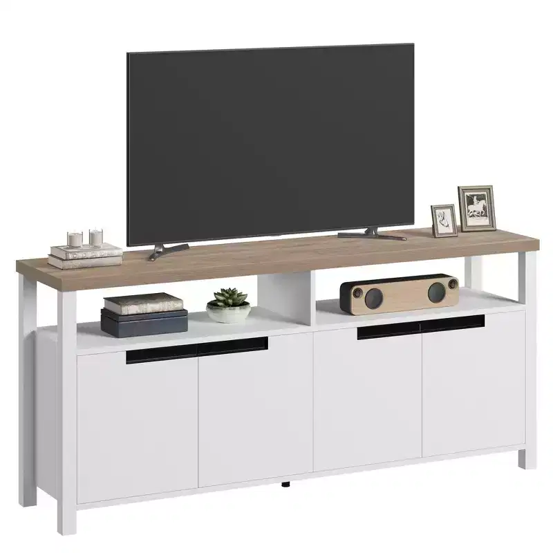 Farmhouse-Style TV Console with Storage and Open Shelving Modern Tall Media Cabinet for Living Room or Bedroom