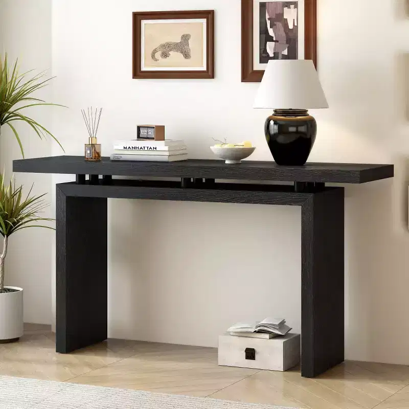 Modern Entryway Console Table with Floating Top, Slim Ash Veneer Hallway Table for Living Room, Foyer, or Entry
