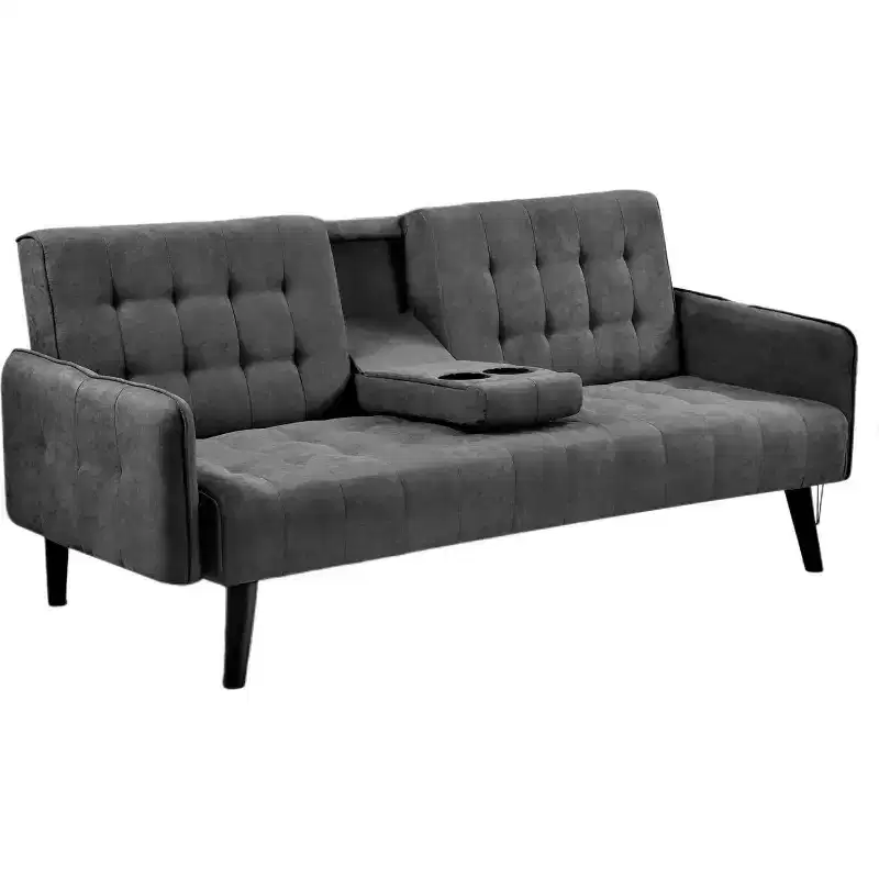 Homy Casa Convertible Sleeper Sofa Bed with Cup Holder & Drop-Down Table,for Living Room