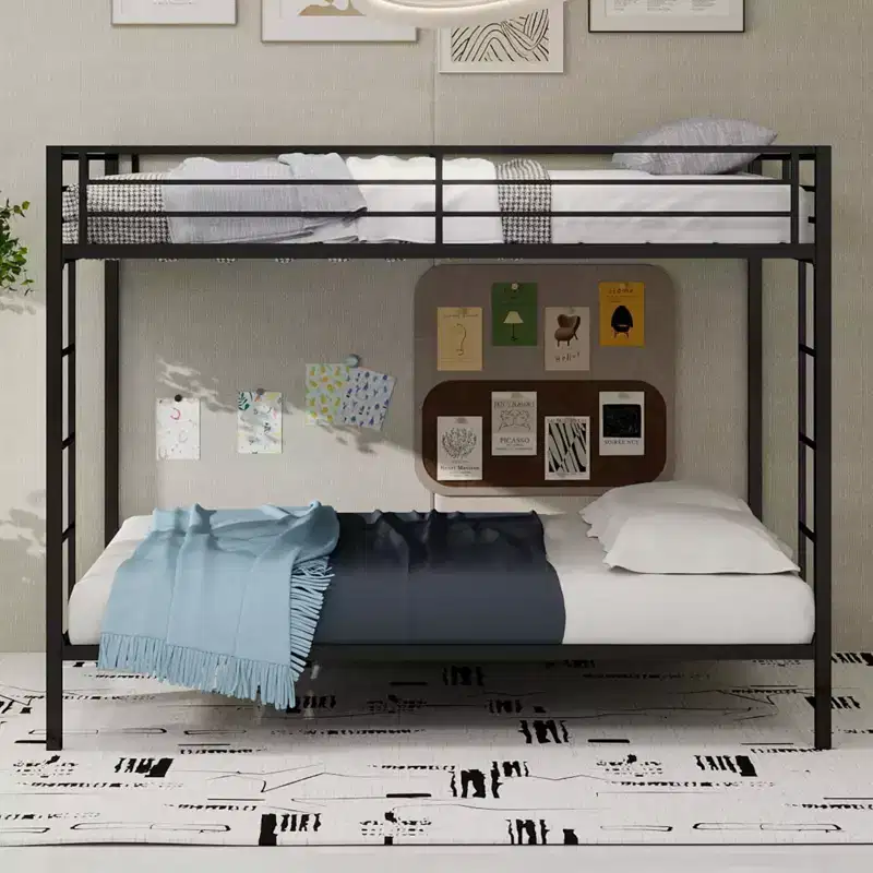 Okak Queen/Full Robust Metal Bunk Bed with Ladders & Full-Length Guardrai,Contemporary Bed Frame for Bedroom,Apartments