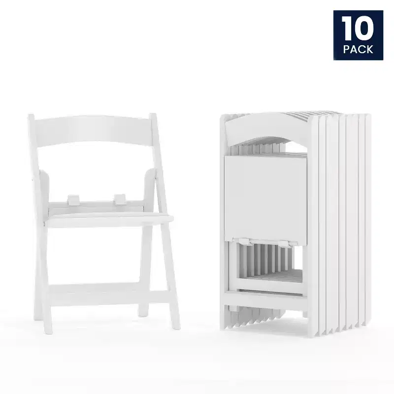 Emma and Oliver 10 Pack Kids White Resin Folding Event Party Chair with Vinyl Padded Seat