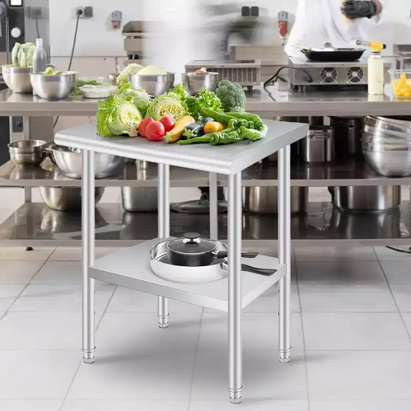 Stainless Steel Work Desk with Wheels, Heavy-duty Commercial Workbench, Adjustable, Suitable for Restaurants, Kitchens, Bars, Garages
