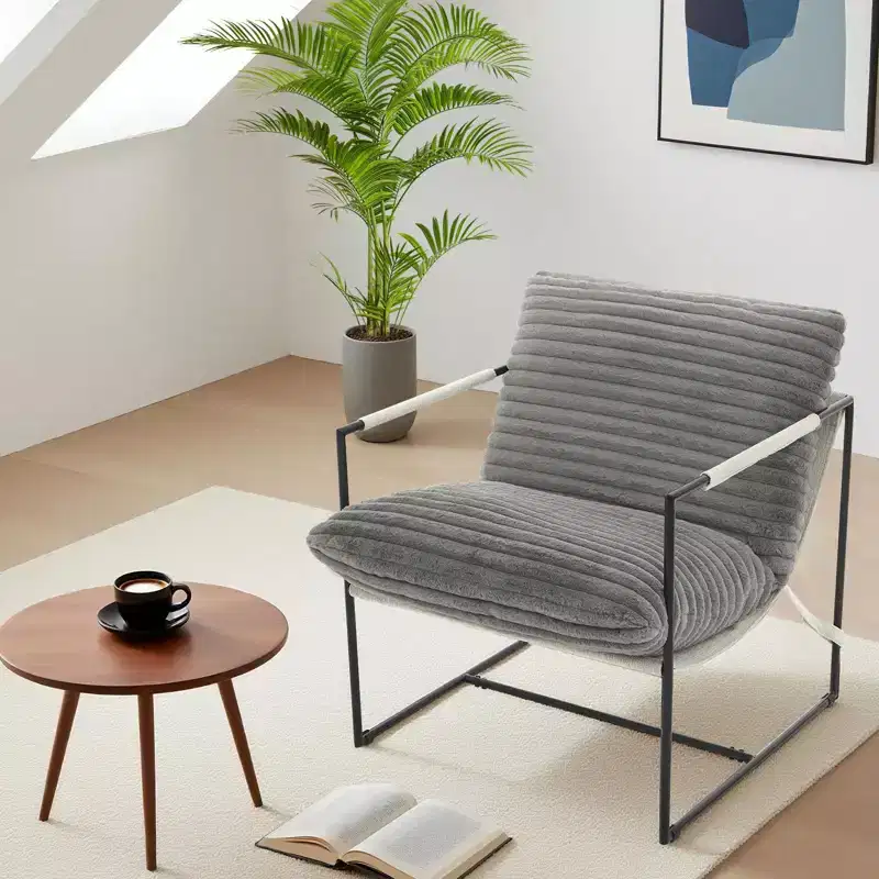 Sling Accent Chair with Metal Frame, Upholstered Living Room Chair with Foam Cushioning