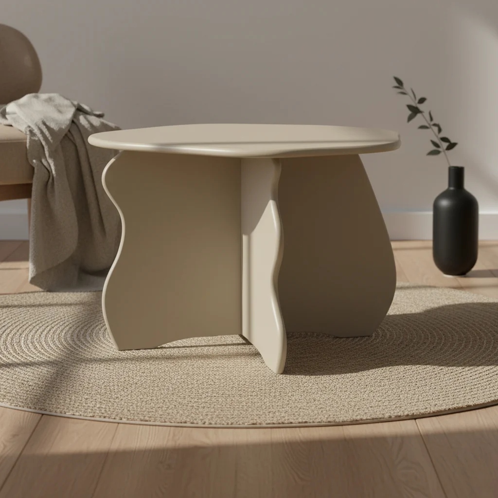 Whimsical FSC-Certified MDF Side Table with Wave-Shaped Organic Form for Kids' Rooms
