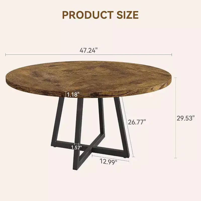 47 Round Dining Table - Industrial Style with Metal Base