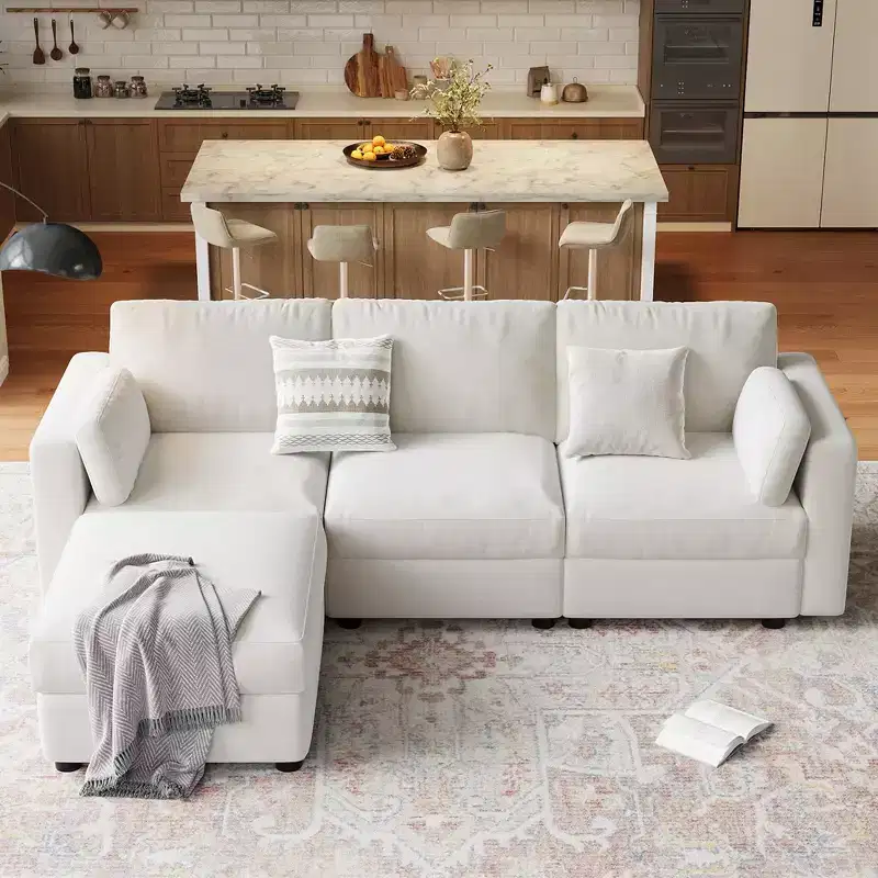 Oversized Modular Sectional Sofa,4/6 Seater Sectional Couch,104 L/136 U Shaped Sofa with Movable Ottoman,Convertible Modular Couch for Living Room