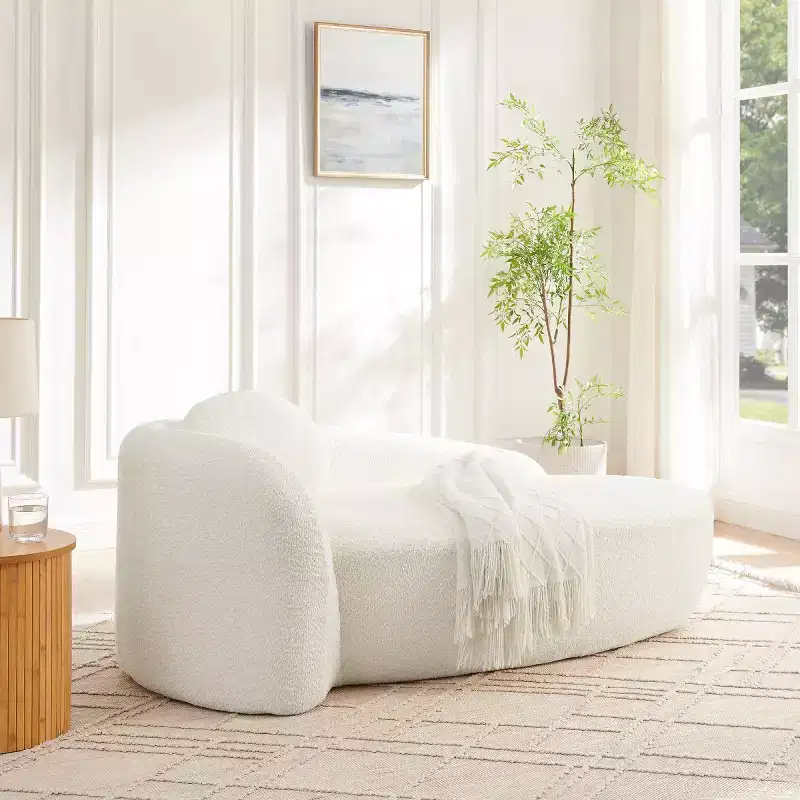 Modern Oval Small Sofa Chair in Boucl Fabric, Compact Lounge Accent Chair with Side Armrests and Pillow for Living Room & Bedroom-Panipeachy