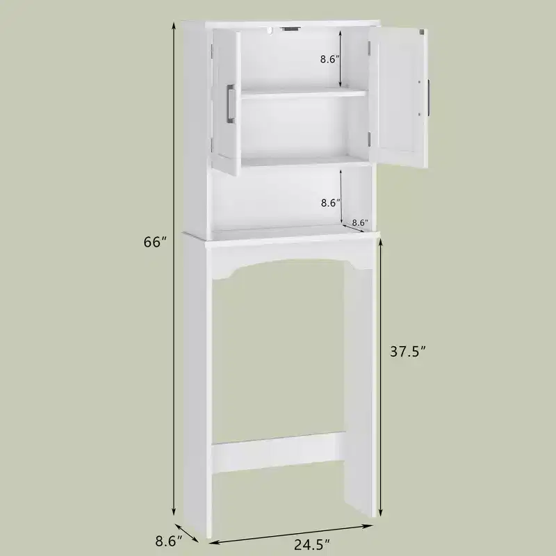 Over-The-Toilet Storage Cabinet with Double Doors and Open Shelf | Freestanding Bathroom Organiser for Toilet & Laundry Room