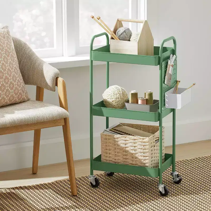 3-Tier Pegboard Rolling Cart - Black
