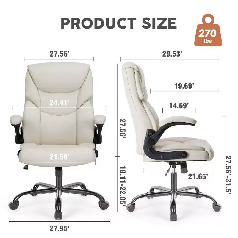 Ergonomic PU Leather Office Chair,High Back Executive Desk Chair with Flip-Up Armrests & Dynamic Lumbar Support,275LB Capacity