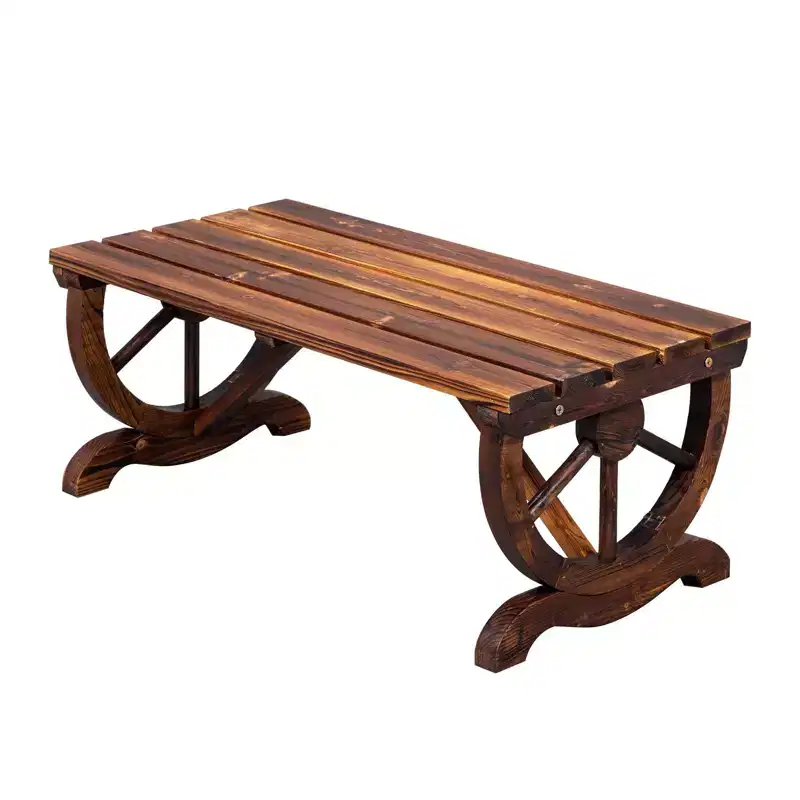 Karl Home | 38.5-Inch Dark Brown Half-Wheel Style Fir Wood Bench