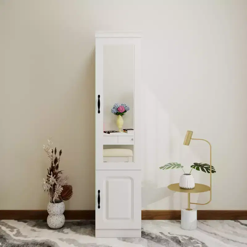 White Wood 15.75 in. Armoire with Mirror and 2 Doors