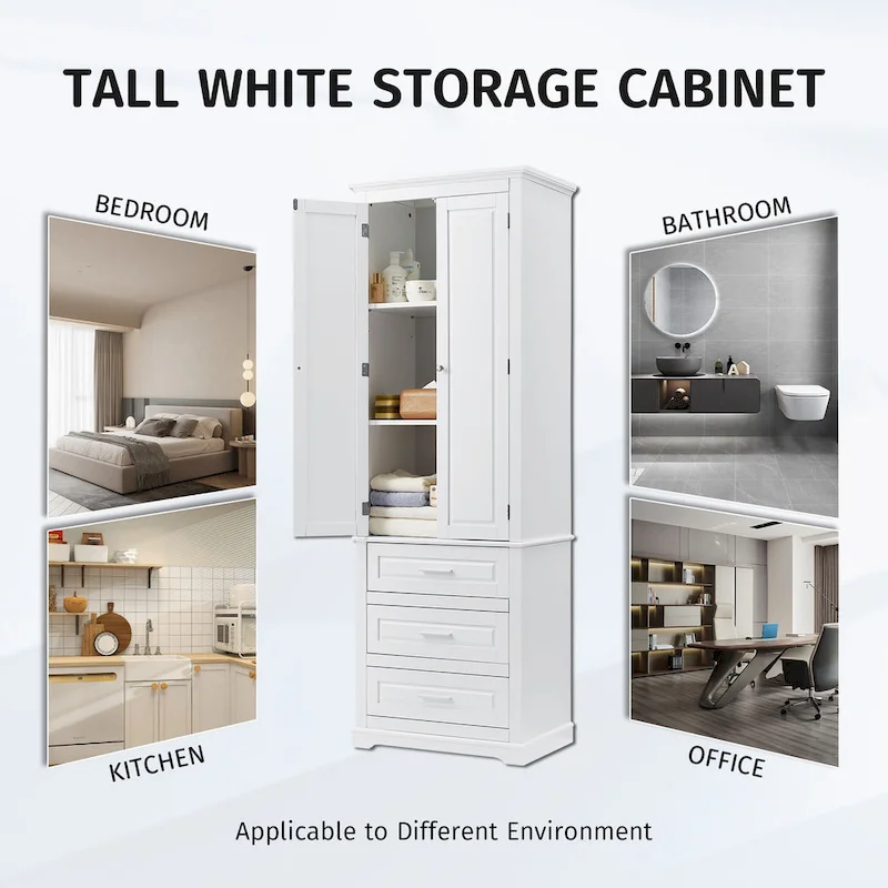 24 x 15.7 x 70 Freestanding Bathroom Cabinet with 3 Drawers